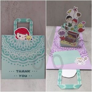 Plantilla de color: tarjeta emergente con caja de regalo de la Princesa Ariel (La Sirenita)