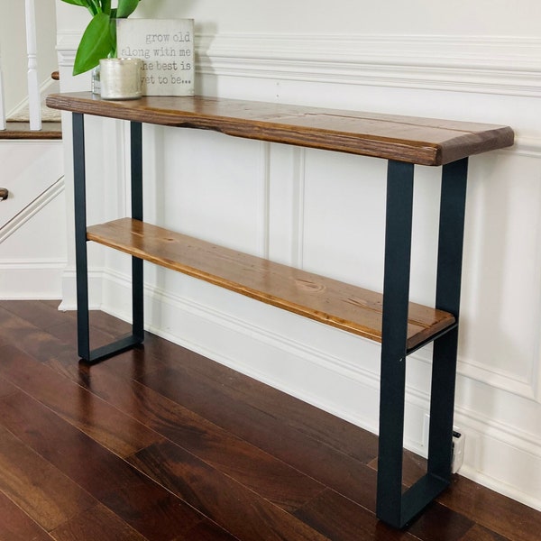 Console table with distressed wood, console table, Entryway table, console table with reclaimed distressed wood, metal table legs