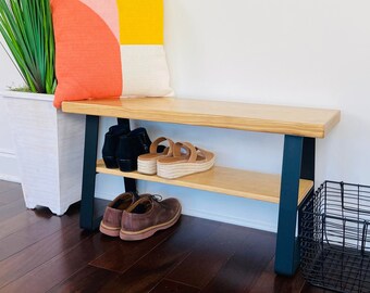 Zapatero de entrada de estilo rústico con banco de almacenamiento, zapatero, banco para zapatos, decoración de estilo rústico, banco de estilo rústico, banco de almacenamiento