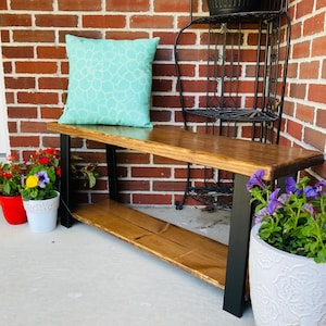Entryway Bench Reclaimed Wood and steel legs, Entryway Bench with storage, shoe rack, farmhouse decor, storage bench, reclaimed wood