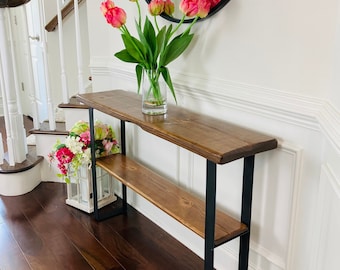 Entryway Table Console with metal legs and distressed wood, Entryway table, Entryway console table farmhouse, entryway decor, entryway table