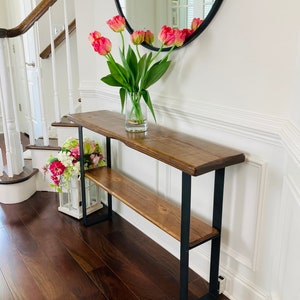 Entryway Table Console with metal legs and distressed wood, Entryway table, Entryway console table farmhouse, entryway decor, entryway table