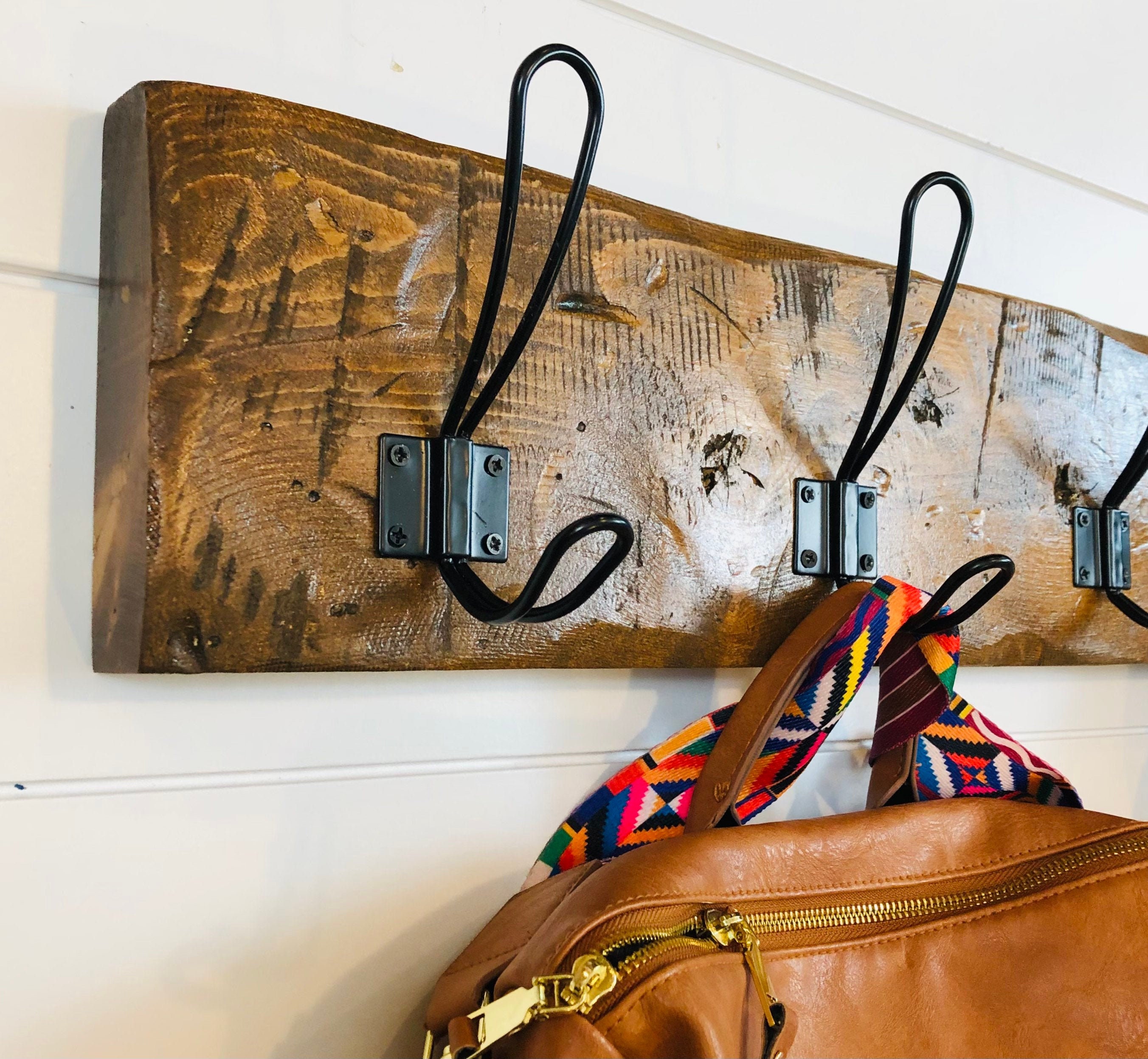 Wall Mounted Farmhouse Style Coat Hanger, Reclaimed Barn Wood