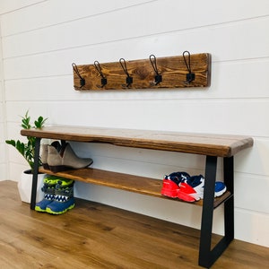 Coat Rack and Bench Distressed Wood Matching Set, Farmhouse Entryway ...