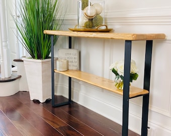 Modern Sofa Table with Built-in Power Outlets - Elegant Handmade Charging Station
