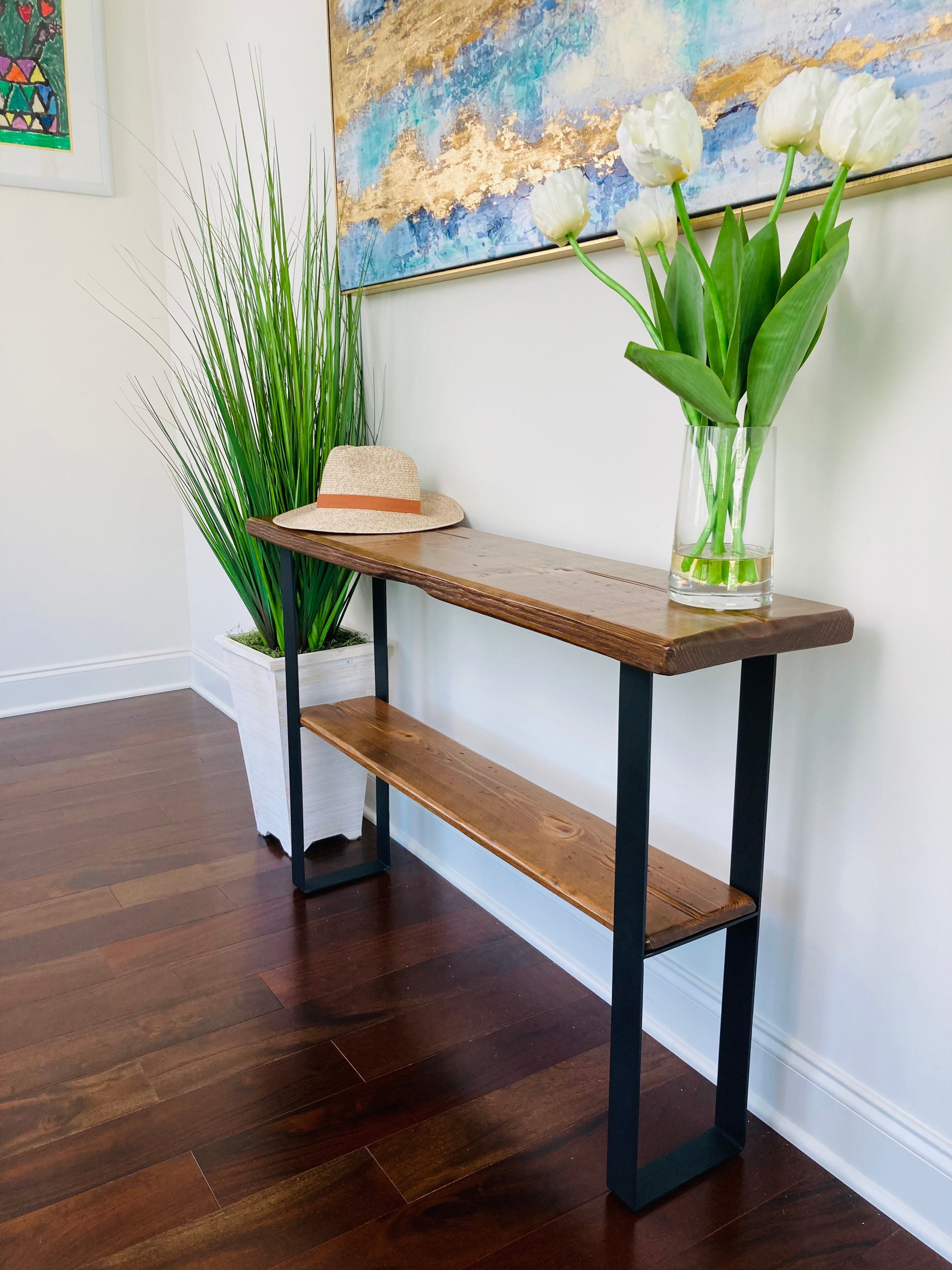 Wood and metal farmhouse sale distressed console table