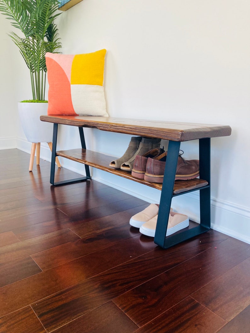 Entryway Bench with shoe rack and metal legs, Entryway Bench, Shoe Rack, Storage Bench, Entryway Bench with shoe storage image 1