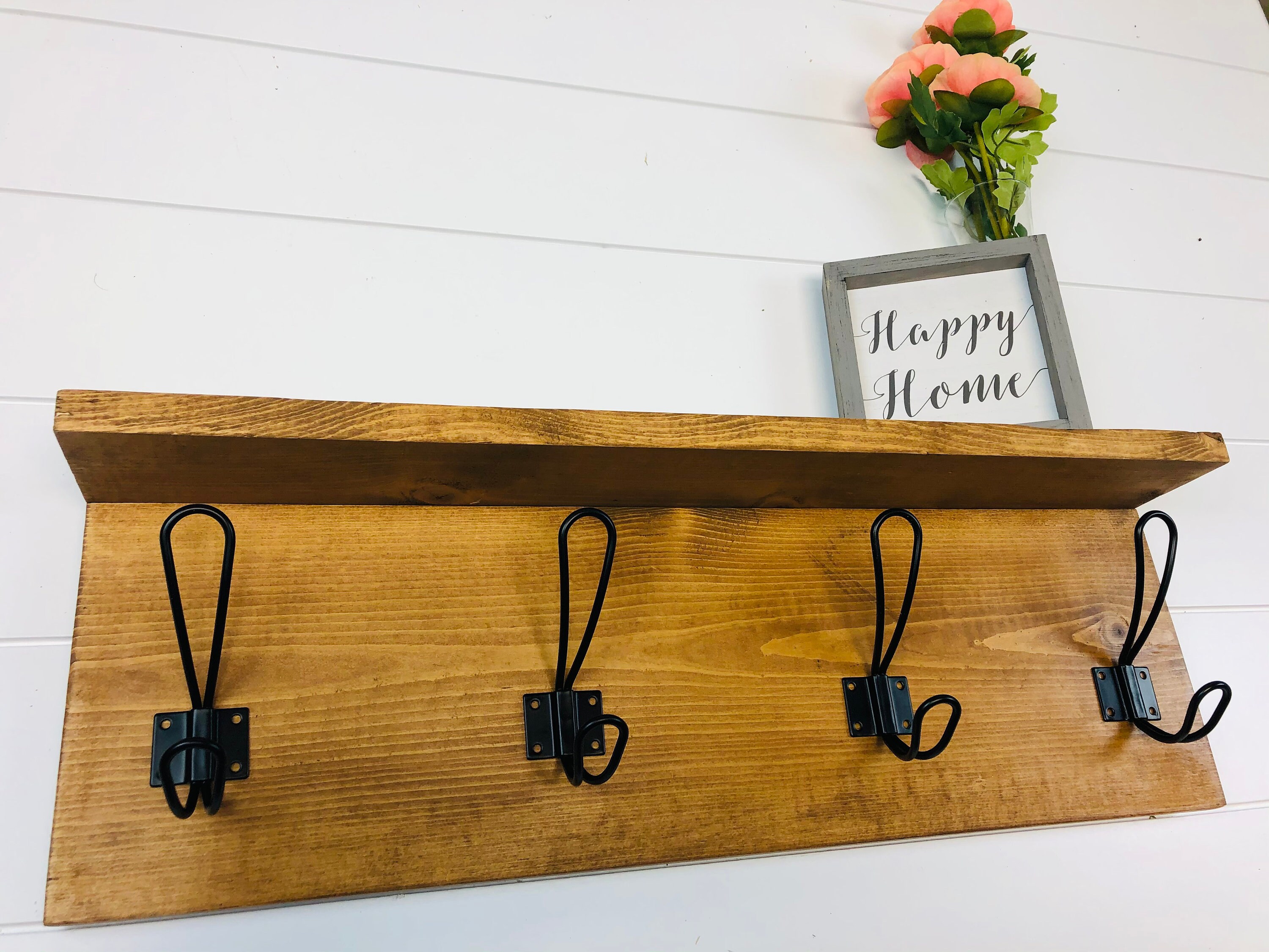 Rustic Farmhouse Coat Rack floating shelves wall coat rack Etsy