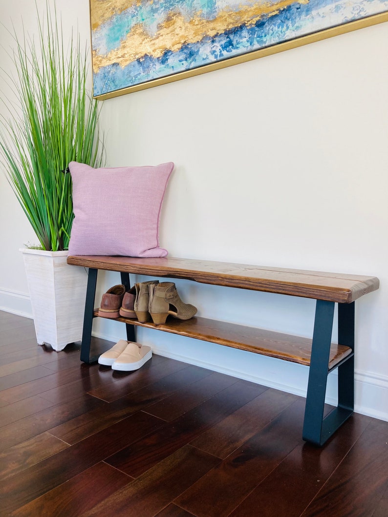 Entryway Bench with shoe rack and metal legs, Entryway Bench, Shoe Rack, Storage Bench, Entryway Bench with shoe storage image 3