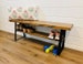 Farmhouse Entryway Bench with Steel Legs and Shelf, Entryway Bench, Shoe Rack, Storage Bench, Entryway Bench with shoe storage 