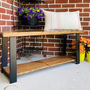 Outdoor bench, Entryway Bench with storage, Reclaimed wood bench, Free shipping, Dining room bench, Wood and steel bench, shoe rack