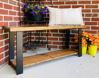 Outdoor bench, Entryway Bench with storage, Reclaimed wood bench, Free shipping, Dining room bench, Wood and steel bench, shoe rack
