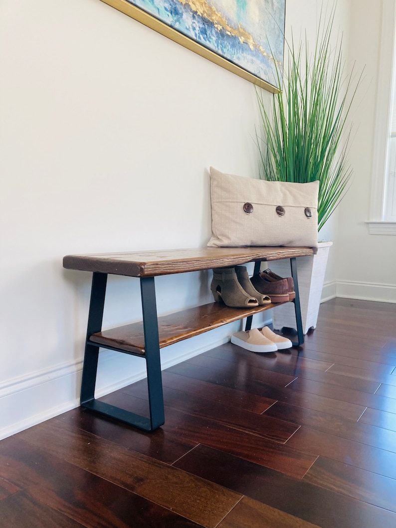 Entryway Bench with shoe rack and metal legs, Entryway Bench, Shoe Rack, Storage Bench, Entryway Bench with shoe storage image 4