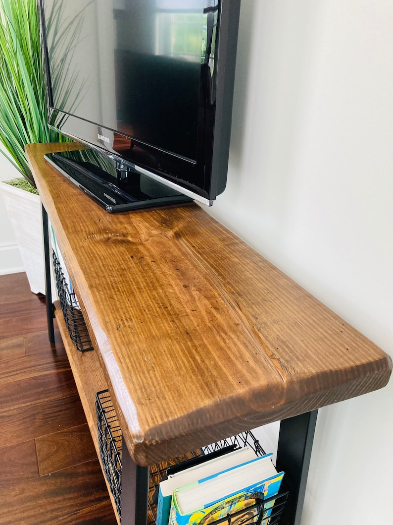 Mueble para TV con consola de madera maciza, soporte para TV, consola multimedia con patas de metal, soporte para tocadiscos, PERSONALIZABLE imagen 4
