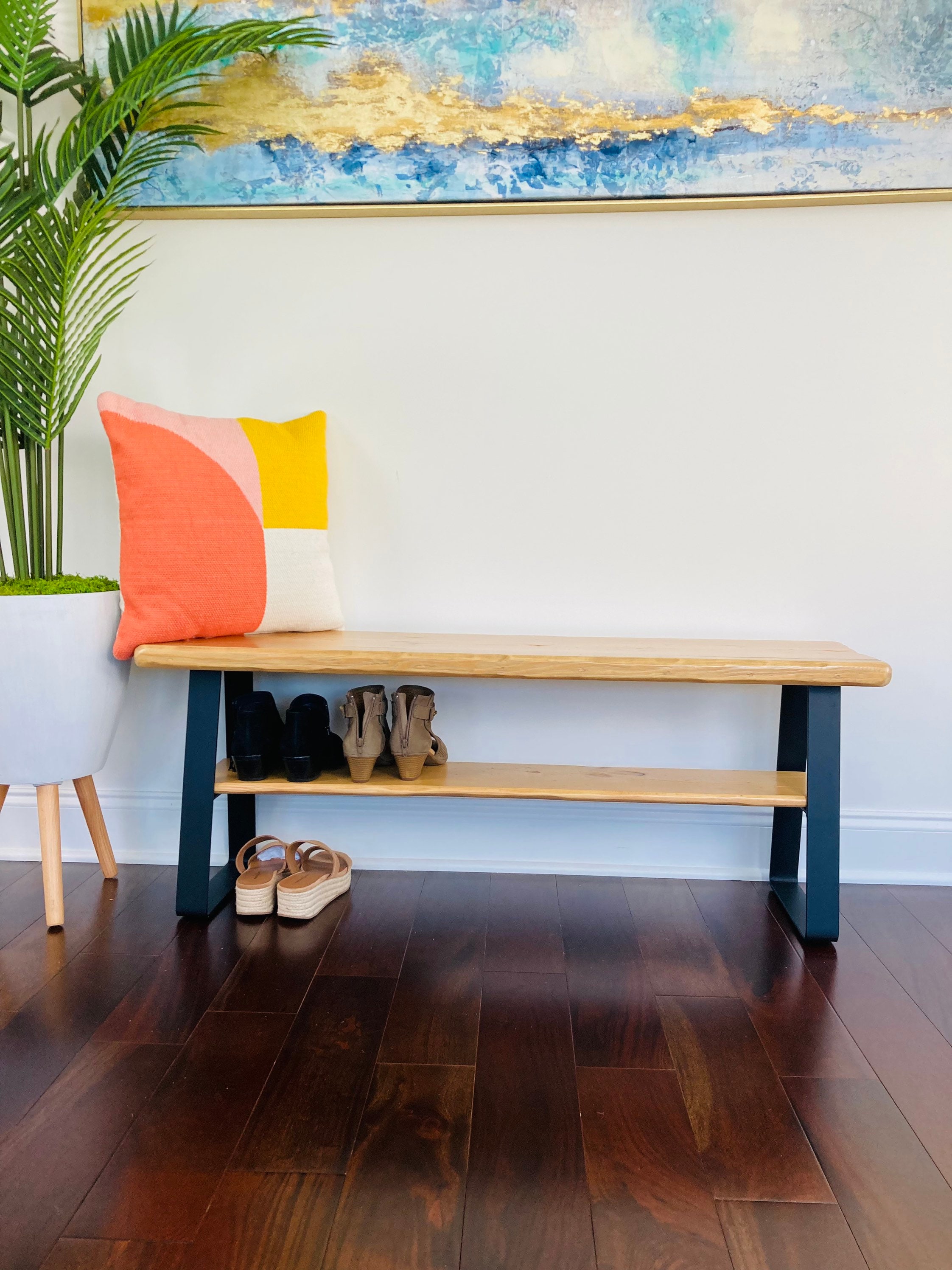 Entryway Bench With Shoe Rack and Metal Legs Entryway Bench Shoe