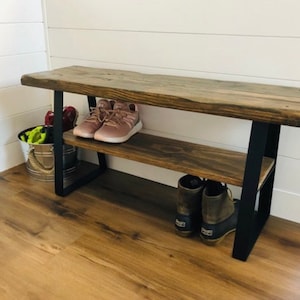 Farmhouse Entryway Bench Distressed Wood, Entryway Bench with storage, shoe rack, farmhouse decor, storage bench, distressed wood
