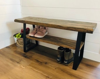 Farmhouse Entryway Bench Distressed Wood, Entryway Bench with storage, shoe rack, farmhouse decor, storage bench, distressed wood