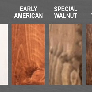 May include: Six wood stain color samples: Classic Gray, White, Early American, Special Walnut, Dark Walnut, and Ebony.