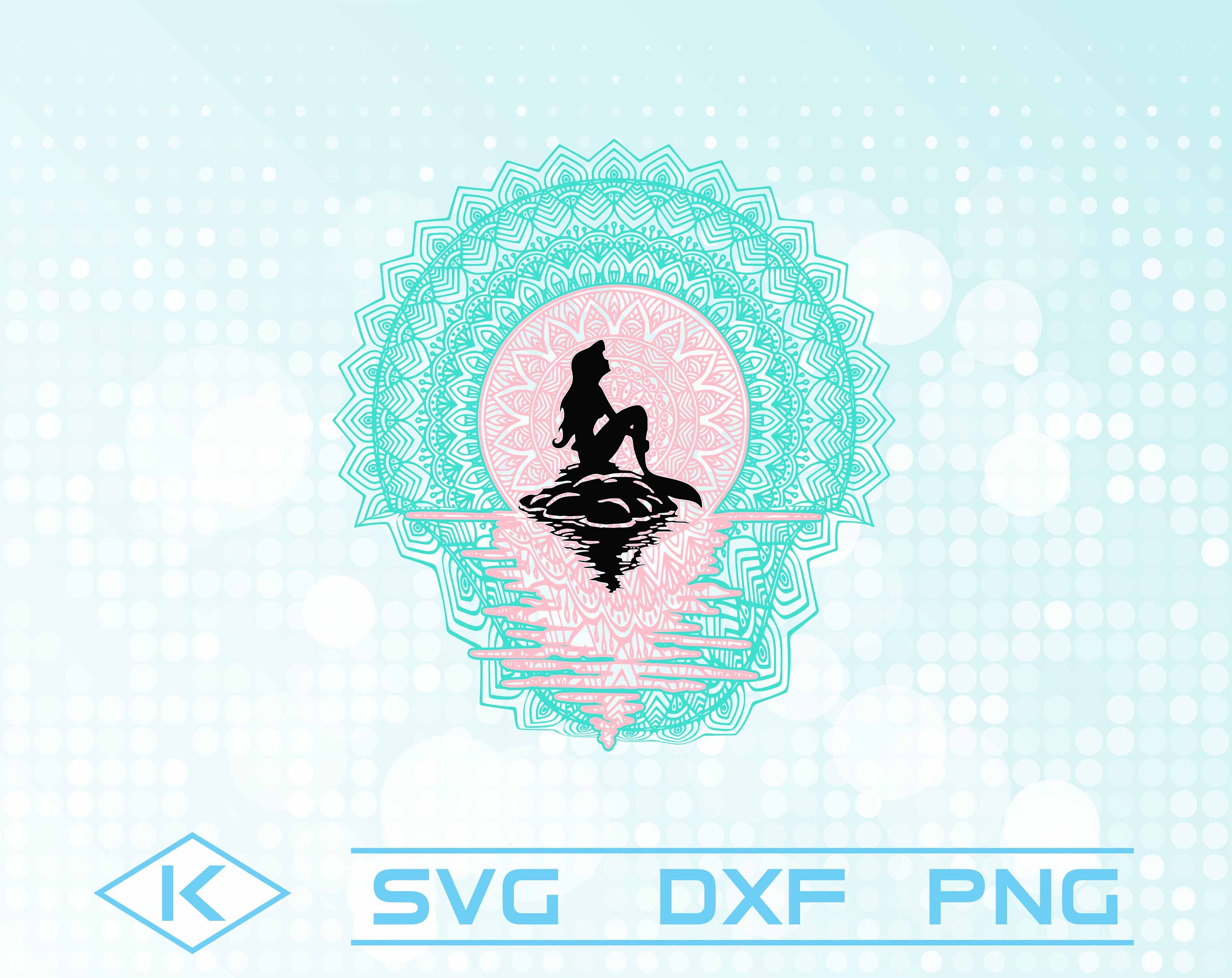 Mermaid Ariel Mandala SVG Clipart Silhouette and Cutfiles. | Etsy