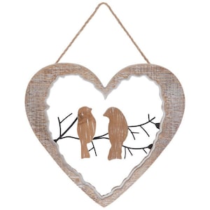 Love Birds Wood and Metal Wall Decor Wooden Birds inside Heart Super Cute Housewarming Gift Brid and Groom Anniversary Gift Mother's Day Gif