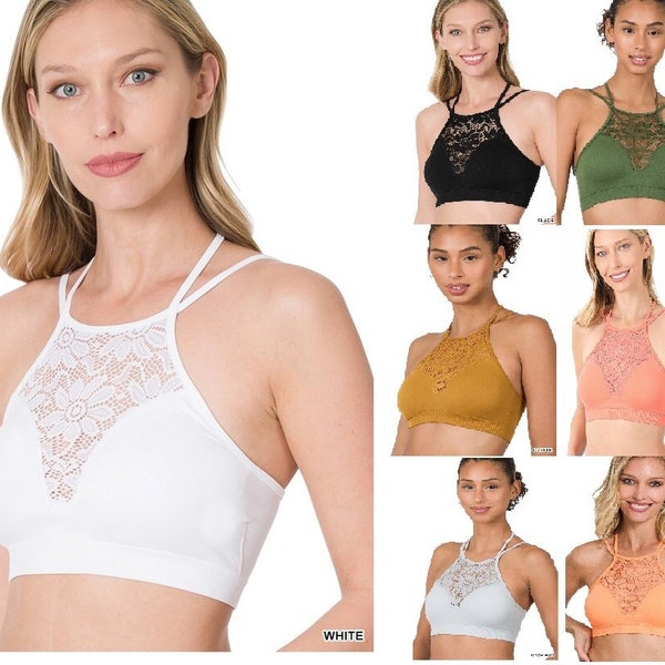 Womens Bralette Crop Top Halter High Neck Lace Cutout Seamless Running Yoga Bra Workout Bras Party New Colors