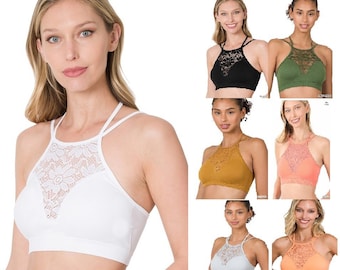Womens Bralette Crop Top Halter High Neck Lace Cutout Seamless Running Yoga Bra Workout Bras Party New Colors