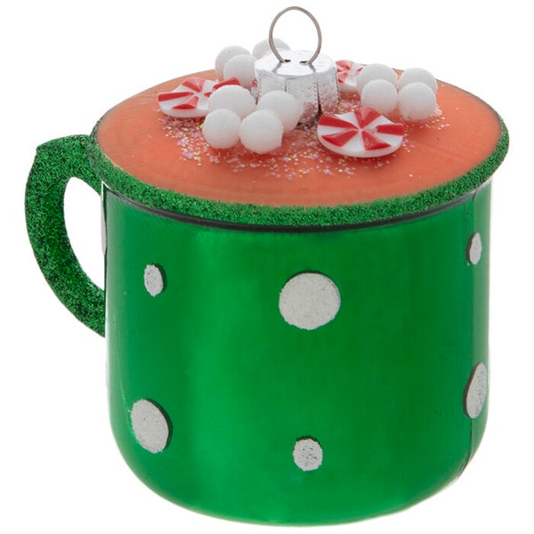 Green Hot Chocolate Mug Ornament Christmas Tree Trimming Home Decoration 3" Width XMAS Ornaments Holiday Decor Tiered Tray Stocking Stuffers