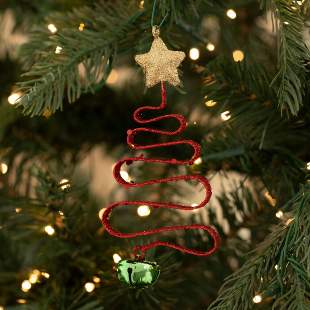 Red Glitter Christmas Tree Ornament Very Merry XMAS Hanging Metal