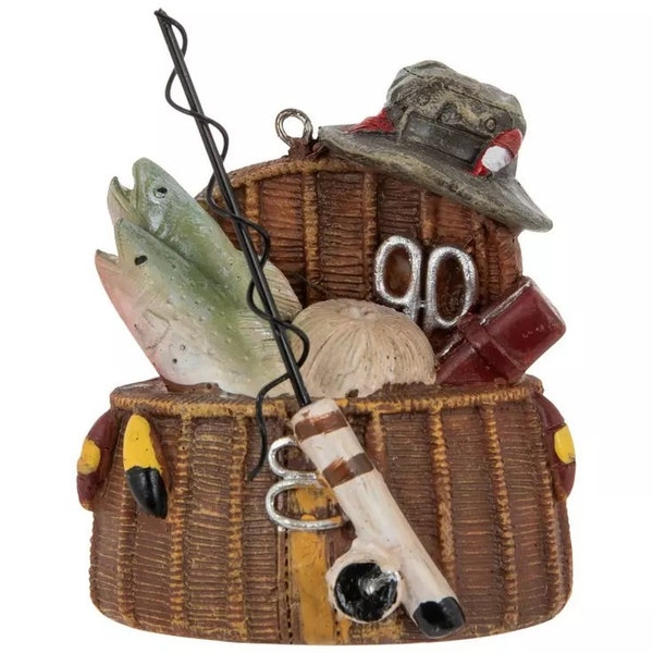 Fishing Basket Ornament Christmas Tree Ornaments XMAS Gift Idea Stocking Stuffers Mantel Decor Fish Ocean Lovers Present