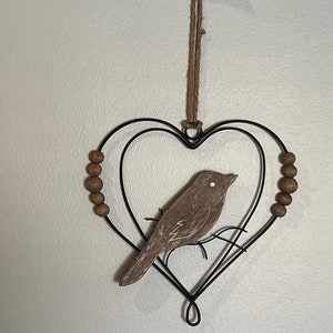 Bird Inside Heart Wood and Metal Wall Decor Housewarming Gift Mother's Day Gift Idea Hanging Decoration Christmas Gift Idea Birthday Present