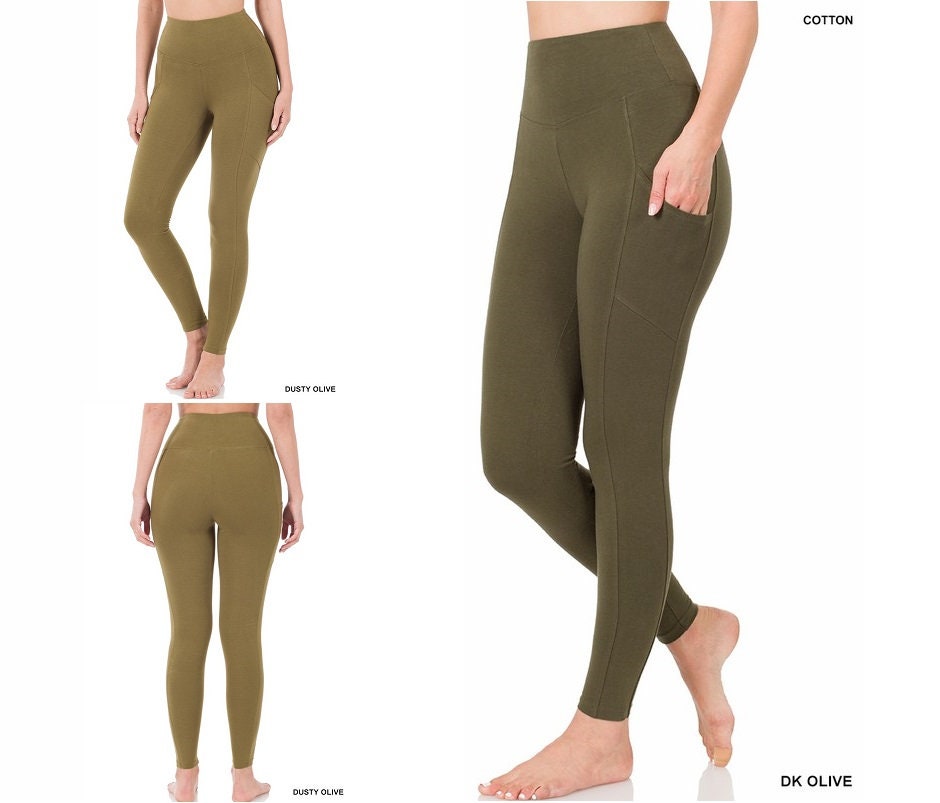 Zenana Long Leggings Cell Phone Pocket Wide Waist Band Cotton Yoga Pants S- XL 