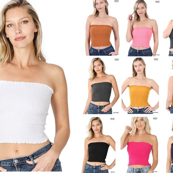 Sexy Smocked tube top casual strapless sleeveless layering stretch crop top Premium Bra Bandeau Style Mini Dress cotton Party Top Non-Padded