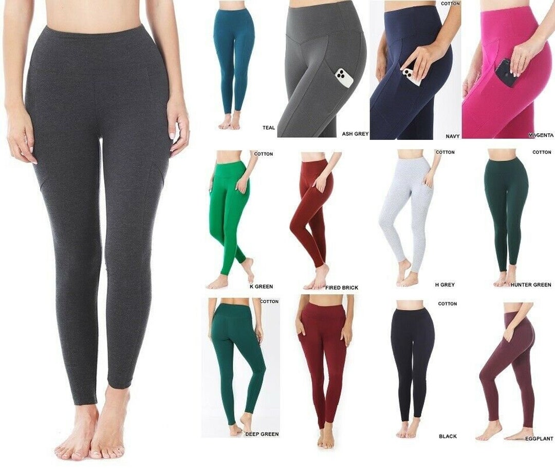 Zenana Long Leggings Cell Phone Pocket Wide Waist Band Cotton Yoga Pants  S-XL 