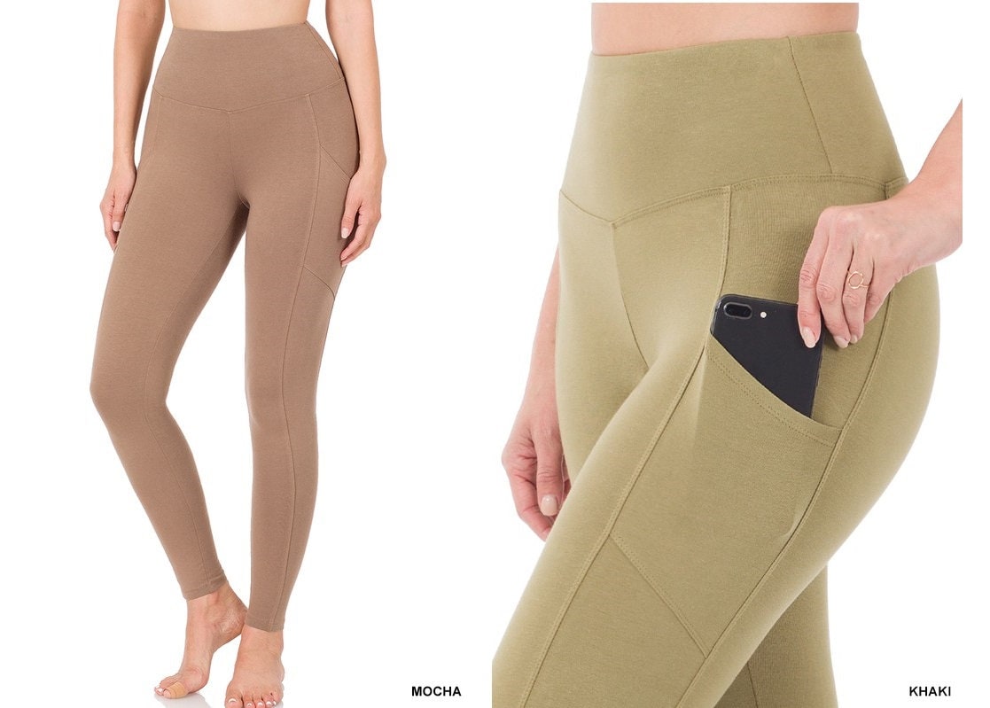 Zenana Long Leggings Cell Phone Pocket Wide Waist Band Cotton Yoga Pants  S-XL 