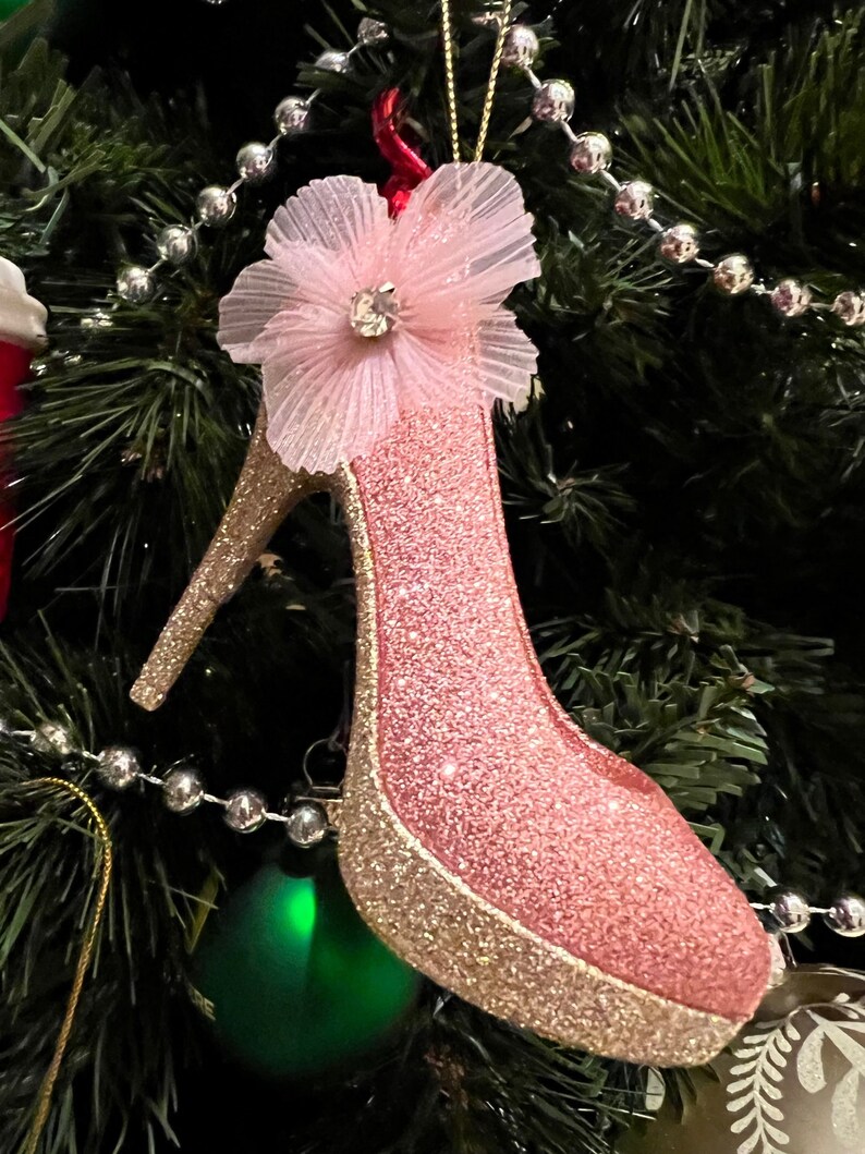 Blush Gold Metallic High Heel and Flower Bow Christmas Tree Etsy