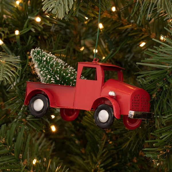 Red Truck Ornaments Christmas Tree Farmhouse Vintage Look Trucks Ornament XMAS Decoration Holiday Table Decor Stocking Stuffers Super Cute