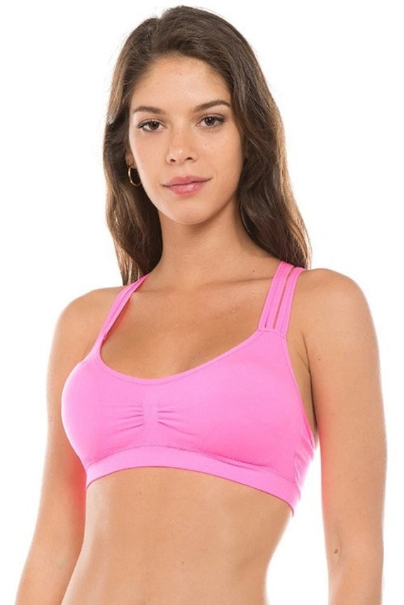 Strappy Seamless Racer Back Bra With Pinched Bust Removable Padding Neon  Pink Women's Underwear Lingerie Bikini Top SEXY Sports Bra Yoga Top 