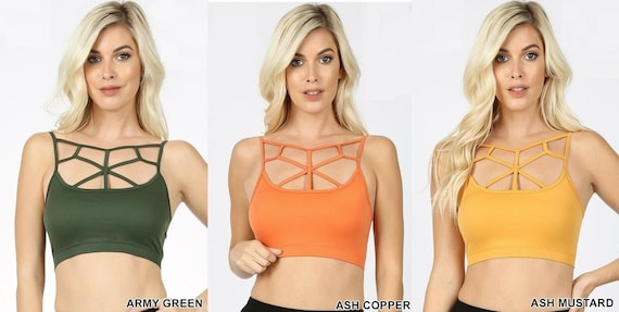 Padded Cage Bralette Sports Bra Crop Top Strappy Criss Cross