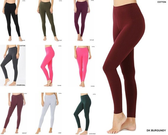 Premium Cotton Full Length Leggings Yoga Pants for Women Stretchy Workout  Basic Everyday Quality Fabric Solid Black Grey Green Pink S M L XL 
