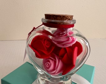 Heart Jar Décor with Red & Pink Roses Tiered Tray Decoration Valentine's Day Gift Idea Anniversary You Are My Flower Message card Handmade