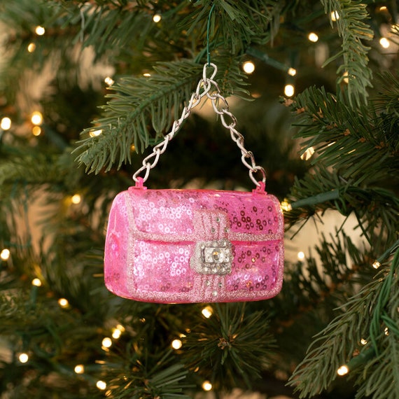 Pink Sequin Handbag Ornament Christmas Tree Hollow Glass Ornament Stocking  Stuffers Holiday Decoration Tiered Tray Decor XMAS Valentine GIFT