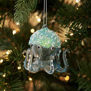 Octopus Christmas Ornament Coastal Nautical Holiday Décor Marine Life Ocean Animals Collection, Glass Tree Decorations Stocking Stuffers