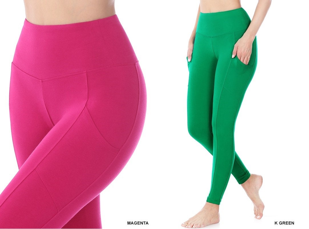 Zenana Long Leggings Cell Phone Pocket Wide Waist Band Cotton Yoga Pants  S-XL -  Canada