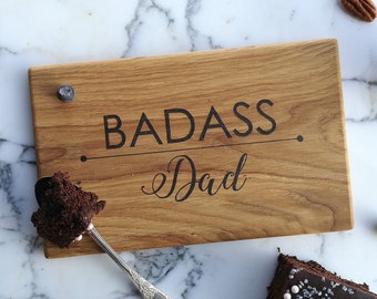 Handmade wooden cutting board for badass dad, Engraved best fathers day gift, Pyrography art, Unique birthday gift for him, New dad gift