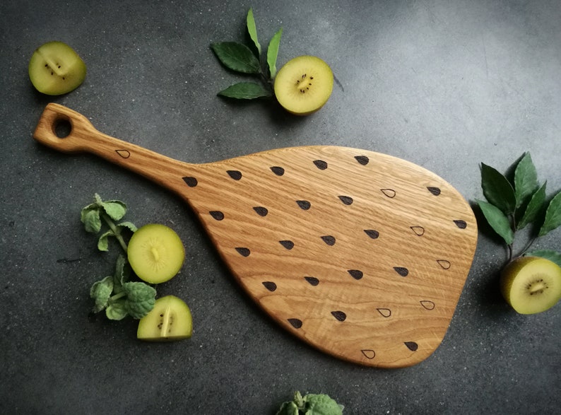 Wooden cheese board, Handmade charcuterie board, Water drops illustration, Stay hydrated, Board with handle, Raindrops, Design cutting board image 1