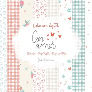 Colección DIGITAL CON AMOR descargable. San Valentín. 10 papeles decorados + 1 página de recortables + 1 pagina de tarjetas. Creasweetness