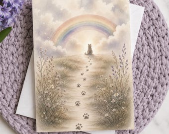 Tarjeta de condolencias por la pérdida de un gato / Tarjeta de pésame por la pérdida de una mascota / Tarjeta de duelo por la pérdida de una mascota / Tarjeta del Puente Arcoíris