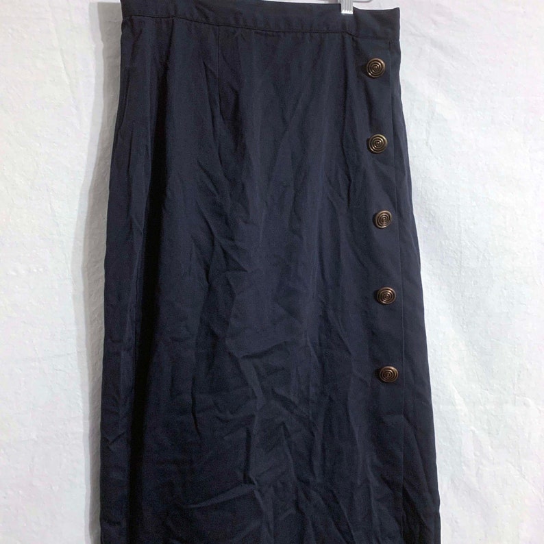 Vintage Size 13 Ormond Navy Blue Maxi Skirt Swirl Buttons