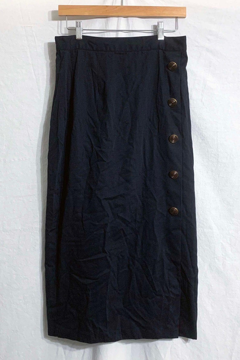 Vintage Size 13 Ormond Navy Blue Maxi Skirt Swirl Buttons