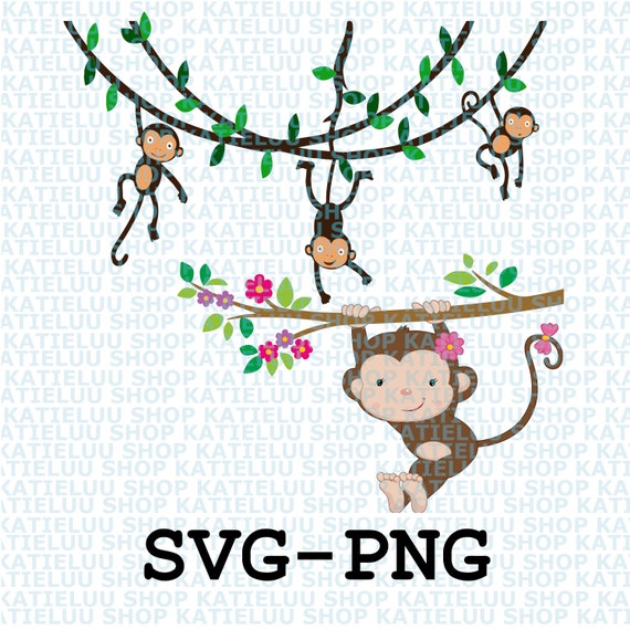 Cute Monkeys Hanging Monkey Baby Girl Svg Png Etsy